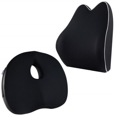 Set perna sezut si perna lombara, Suporto®️ Compact, culoare negru SPTSETPSE2L30