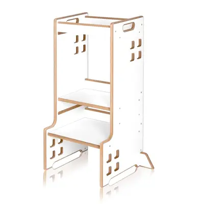 Turn de invatare Montessori, Lionelo, Cass, Functie de raft pentru carti, Pana la 30 kg, 12 luni - 6 ani, Din MDF si furnir, 3 trepte de inaltime, Alb BYNLO-CASS_WHITE