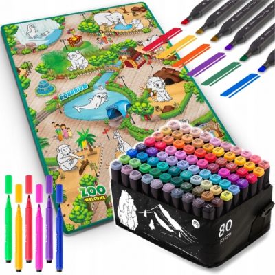 Salteluta de joaca 120 x 92 x 0.3 cm si un set de 80 markere colorate ricokids - zoo edeedi734400-791201