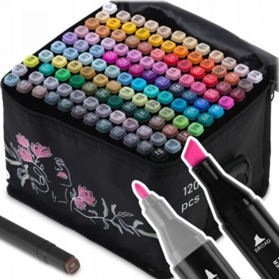 Set de 120 markere colorate cu alcool, varf dublu, nukido nk-913 edeedi791300