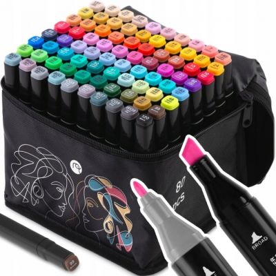 Set de 80 markere colorate cu alcool, varf dublu, nukido nk-912 edeedi791200