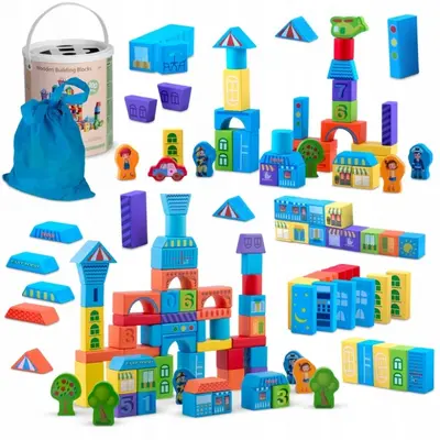 Set educational cu blocuri din lemn, 100 bucati, ricokids rk-871 - orasel edeedi787101