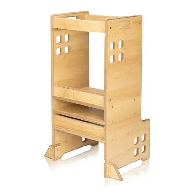 Turn de invatare Montessori, Lionelo, Cass, Functie de raft pentru carti, Pana la 30 kg, 12 luni - 6 ani, Din MDF si furnir, 3 trepte de inaltime, Natur BYNLO-CASS_NATURAL