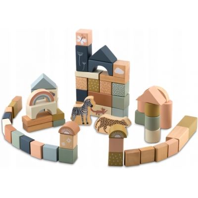 Set educational cu blocuri din lemn, 70 bucati, nukido nk-858 edeedi785800