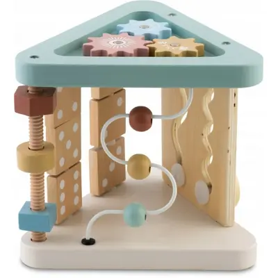Triunghi educational din lemn cu diverse activitati, 18.5 x 17 cm, nukido nk-860 edeedi786000