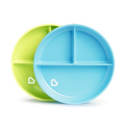 Munchkin Farfurie Stay Put, Cu Ventuza, Compartimentata, Set 2 Buc., 6L+ BLUE/GREEN