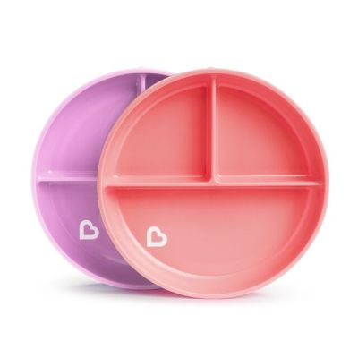 Munchkin Farfurie Stay Put, Cu Ventuza, Compartimentata, Set 2 Buc., 6L+ PINK/PURPLE