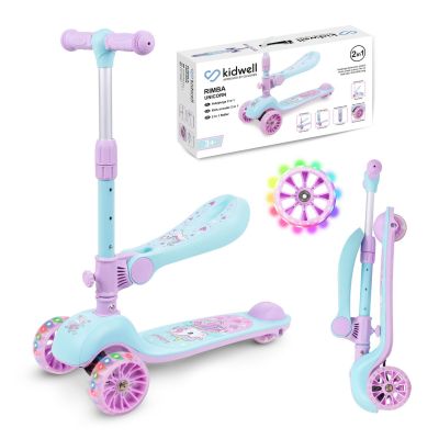 Trotineta Copii Cu Sezut, Transformabila 2in1, Pliabila, Cu Lumini Led, Rimba Unicorn, 1-5 Ani, Pana La 50 Kg, Kidwell Pjbhubarim01a1