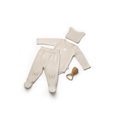 Set 3 piese: body, pantaloni si caciulita TeddyBear, BabyCosy, 100% bumbac (Marime: 3-6 Luni) JEMBC-CSY8113-3
