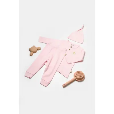 Set 3 piese:bluza, pantaloni si caciulita Bamboo, roz, BabyCosy, 50% bumbac+50%bambus (Marime: 12-18 Luni) JEMBC-CSYB9001-12