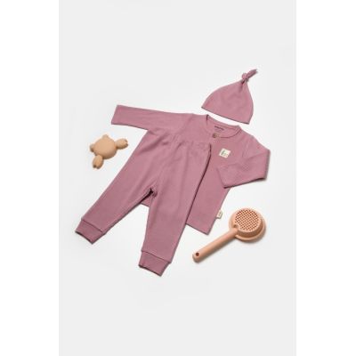 Set 3 piese:bluza, pantaloni si caciulita Bamboo, roz inchis, BabyCosy, 50% bumbac+50%bambus (Marime: 6-9 luni) JEMBC-CSYB9000-6