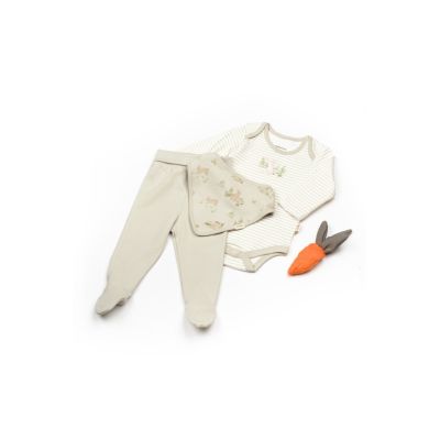 Set 3 piese:body, pantaloni si baveta Rabbit, BabyCosy, 100% bumbac (Marime: 6-9 luni) JEMBC-CSY5201-6