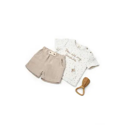 Set tricou cu pantaloni scurti TeddyBear, 100% bumbac organic, BabyCosy (Marime: 18-24 Luni) JEMBC-CSYM7101-18
