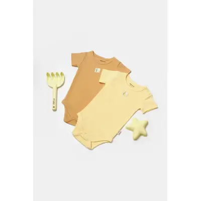 Set 2 body Bamboo, galben, BabyCosy, 50% bumbac+50%bambus (Marime: 9-12 luni) JEMBC-CSYB9016-9
