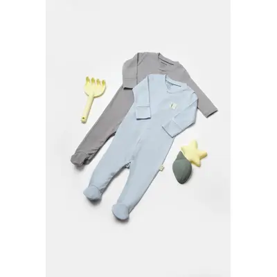 Set 2 salopete lungi Bamboo, blue, BabyCosy, 50%bumbac+50% bambus (Marime: 6-9 luni) JEMBC-CSYB9035-6