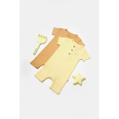 Set 2 salopete scurte Bamboo, galben, BabyCosy, 50%bumbac+50% bambus (Marime: 6-9 luni) JEMBC-CSYB9037-6