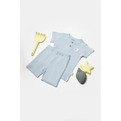 Set tricou cu pantaloni Bamboo, blue, BabyCosy, 50%bumbac+50% bambus (Marime: 6-9 luni) JEMBC-CSYB9043-6