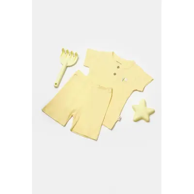 Set tricou cu pantaloni Bamboo, galben, BabyCosy, 50%bumbac+50% bambus (Marime: 3-6 Luni) JEMBC-CSYB9041-3