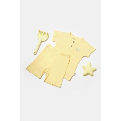 Set tricou cu pantaloni Bamboo, galben, BabyCosy, 50%bumbac+50% bambus (Marime: 6-9 luni) JEMBC-CSYB9041-6