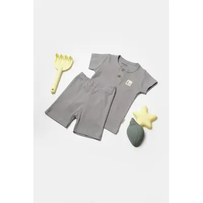 Set tricou cu pantaloni Bamboo, gri, BabyCosy, 50%bumbac+50% bambus (Marime: 6-9 luni) JEMBC-CSYB9044-6