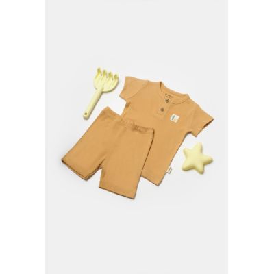 Set tricou cu pantaloni Bamboo, maro, BabyCosy, 50%bumbac+50% bambus (Marime: 12-18 Luni) JEMBC-CSYB9042-12