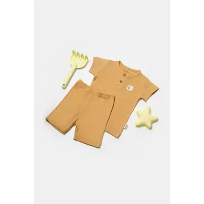 Set tricou cu pantaloni Bamboo, maro, BabyCosy, 50%bumbac+50% bambus (Marime: 3-6 Luni) JEMBC-CSYB9042-3