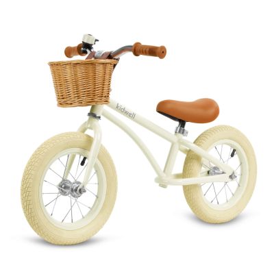 Bicicleta De Echilibru Fara Pedale Pentru Copii, Reglabila, Roti De 12  , Sonerie Si Cos, 3 Ani+, Retro Classy Cream, Kidwell Pjbrobicla01a0