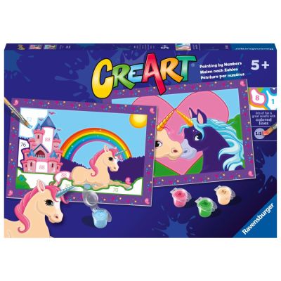 Ravensburger - CreArt pictura pe numere pentru copii 2 sabloane cu unicorni magici ARTRVSPBN23558
