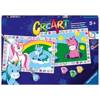 Ravensburger - CreArt pictura pe numere pentru copii 2 sabloane unicorni veseli ARTRVSPBN23699