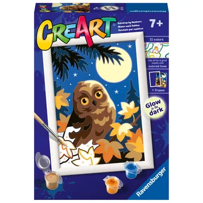 Ravensburger - CreArt pictura pe numere pentru copii bufnita care straluceste in intuneric ARTRVSPBN23711