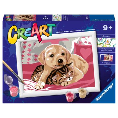 Ravensburger - CreArt pictura pe numere pentru copii catelus si pisicuta pe patura ARTRVSPBN20210