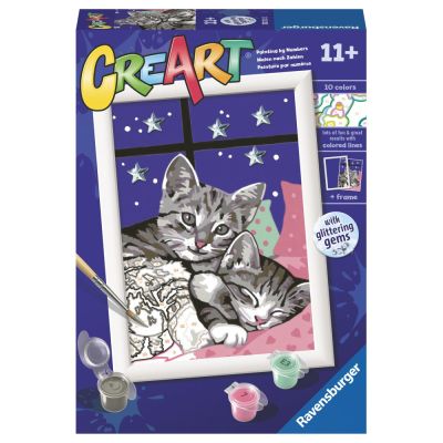 Ravensburger - CreArt pictura pe numere pentru copii pisicute somnoroase cu pietre sclipitoare ARTRVSPBN20213
