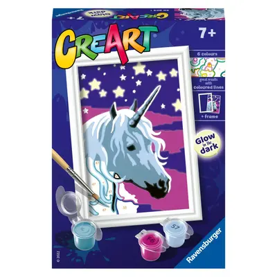 Ravensburger - CreArt pictura pe numere pentru copii unicorn visator care straluceste in intuneric ARTRVSPBN20204