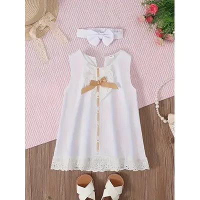 Rochita alba eleganta pentru fetite si bentita asortata mbtu127-r2