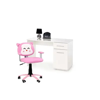 Set birou copii hm lima b1, usa si sertar, pal melaminat, alb si scaun birou hm kitty, piele ecologica, mecanism de balans, 80 kg, roz drm10545
