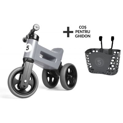 Bicicleta fara pedale cu cosulet pentru ghidon Funny Wheels Rider SPORT 2 in 1 Gri PMICFWR-S-GREYB