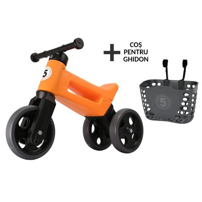 Bicicleta fara pedale cu cosulet pentru ghidon Funny Wheels Rider SPORT 2 in 1 Portocalie PMICFWR-S-ORAB