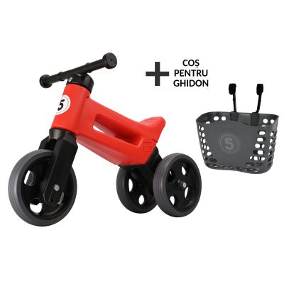 Bicicleta fara pedale cu cosulet pentru ghidon Funny Wheels Rider SPORT 2 in 1 Rosie PMICFWR-S-REDB