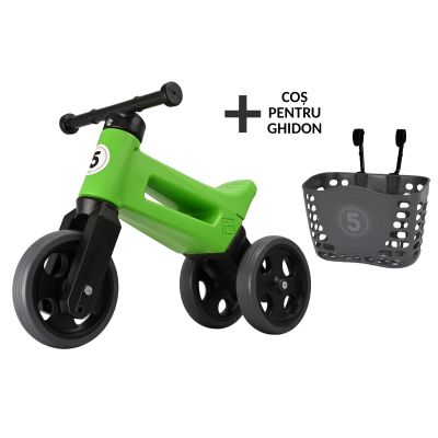 Bicicleta fara pedale cu cosulet pentru ghidon Funny Wheels Rider SPORT 2 in 1 Verde PMICFWR-S-GREB