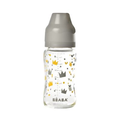 Biberon din sticla cu gat larg Crown 240ml Grey ERFB911653