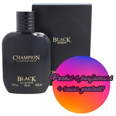 Pachet 4 x Apa de toaleta Champion Black, barbati, Cote D´Azur, 100 ml + TESTER
