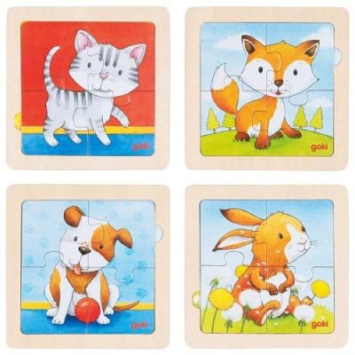 Puzzle Educativ Lemn 2 in 1 Copii 1 an+ Set 4 Buc Animalute   Carboysafety CBKCBK-57327