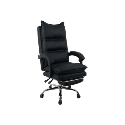 Scaun directorial ab041, piele ecologica, robust, cadru cromat, spatar rabatabil, suport picioare,120 kg, negru drm10368