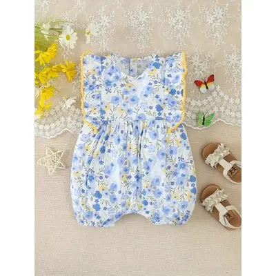 Salopeta alba cu floricele bleu si galbene mdtu142-r2