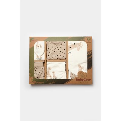 Set de 10 piese pentru nou nascut, 100% bumbac organic, Giraffe, BabyCosy JEMBC-CSY5112