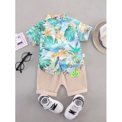 Set tropical pentru baieti – camasa colorata si pantaloni bej mbtu131-de