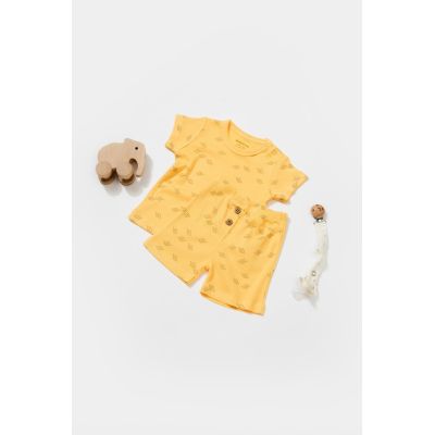 Set tricou cu pantaloni Printed, galben, BabyCosy, 50%bumbac+50% modal (Marime: 6-9 luni) JEMBC-CSYM11702-6