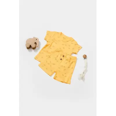 Set tricou cu pantaloni Printed, galben, BabyCosy, 50%bumbac+50% modal (Marime: 9-12 luni) JEMBC-CSYM11702-9