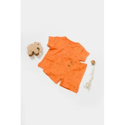Set tricou cu pantaloni Printed, portocaliu, BabyCosy, 50%bumbac+50% modal (Marime: 6-9 luni) JEMBC-CSYM11705-6