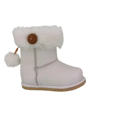 Cizmulite piele, Erika, imblanite, pentru fete (Marime: 21, Culoare nappa: alb, Decor: Pon-Pon)